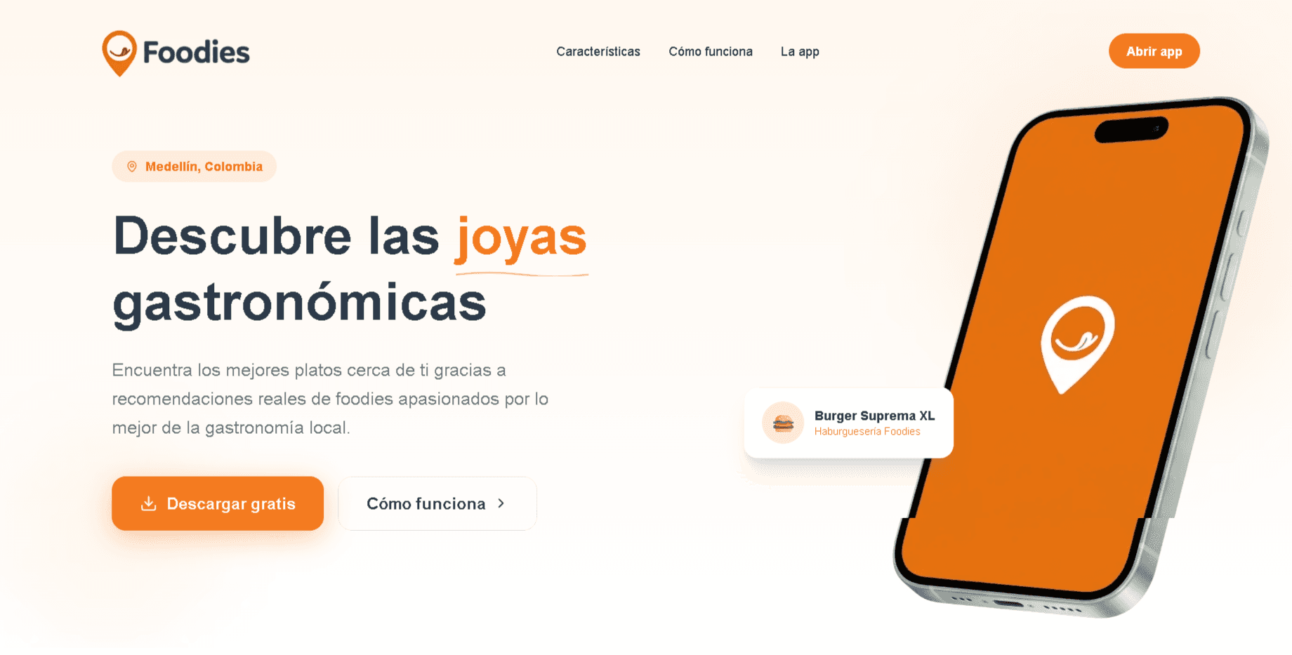 Interfaz de Foodies, aplicación para descubrir gastronomía en Medellín desarrollada por Juan José García