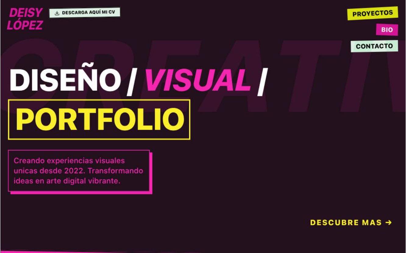 Interfaz de Portafolio para Diseñadora Gráfica, sitio web desarrollado por Juan José García